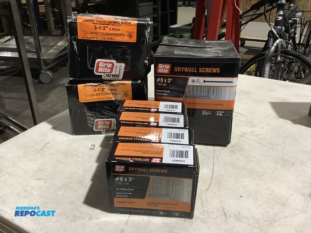 Lot 2-39474 - (2) 5lb Boxes of Grip Rite #8 3” Drywall Screws, (4) 1lb Boxes of Grip Rite #8 3” Drywall Screws, (2...