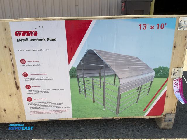 Lot 2-21770 - New SDLANCH 13'x10' Metal Livestock Shed, 2"x2" 16 Gauge Frame, 27 Gauge Galvanized Corrugated Steel...