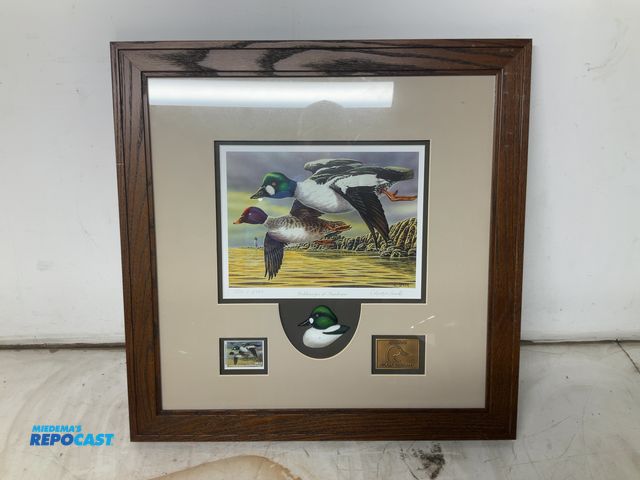 Lot 2-53653 - Christopher Smith “Goldeneyes at Sundown” Framed Picture w/ Stamp and Plaque, 18.5” x 18.5”(DOBSON)