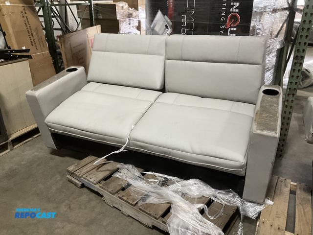 Lot 2-61958 - Gray RV 2 cushion Sofa with cupholders approx. 71” x 24”