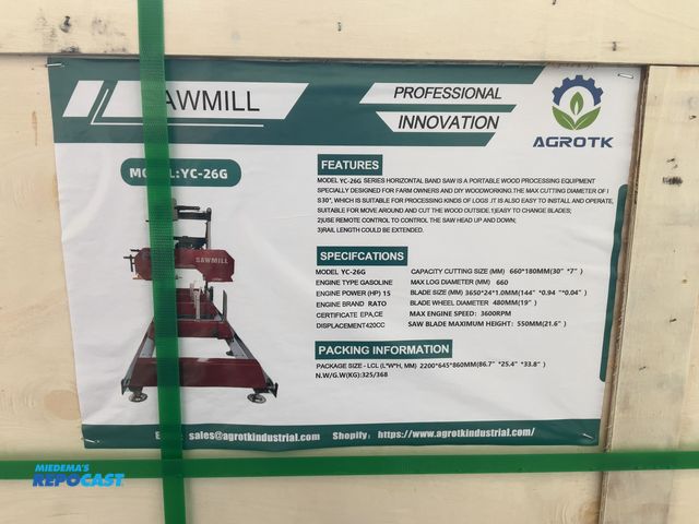 Lot 2-91802 - New AGROTK YC-26G Sawmill Gas Powered