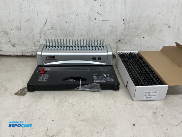 Lot 2-76912 - Vevor binding machine model STB12A and pack of 100 black plastic binding rings