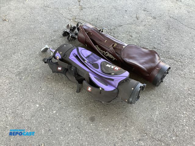 Lot 2-99162 - Skid lot of Golfing bags (max Gregor and authentic ram) and clubs (power built and tour junior)