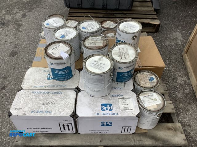 Lot 2-27935 - Pallet lot of misc. Epoxy resin and enamel primer, several traffic orange, beige and others, new con...