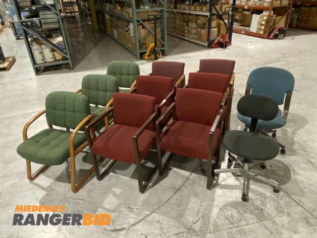 Lot 30-18 - LOT OF 11 Office/ Desk Chairs, 9x Wooden Legs, 2x Rolling Feet  

Seller will assist with loading. F...