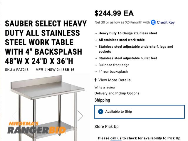 Lot 30-08 - 2 New Sauber Select PA7248 Stainless Steel Prep Table