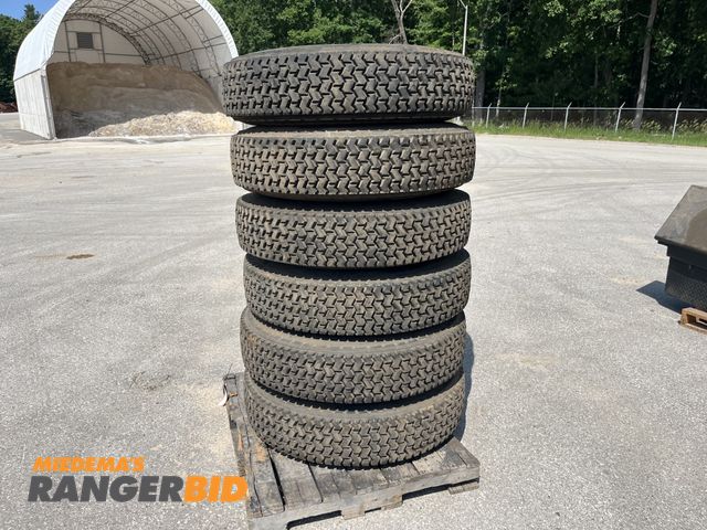 Lot 30-2313 - (6) Studded Tires with Rims 12.00 R20 Municipality owned, seller will load.