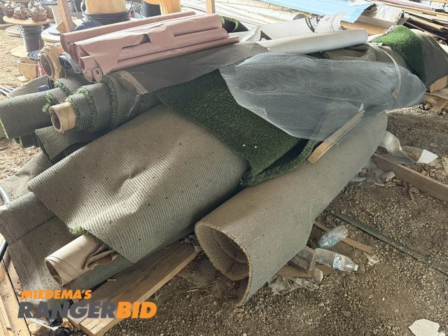 Lot 30-5748 - Large lot of assorted indoor/outdoor carpeting remnants, includes (7) 36" rolls of paper, (1) 36" ro...
