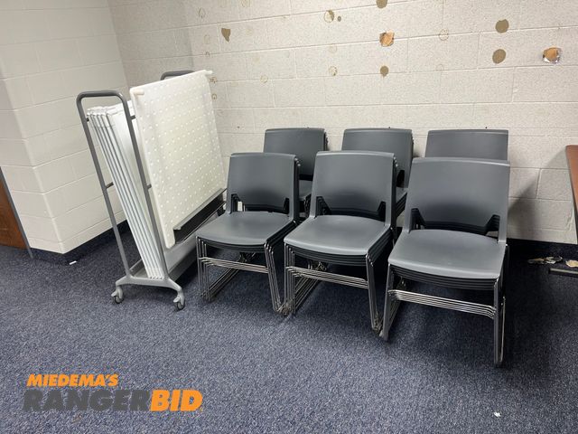 Lot 30-698 - Lot includes (29) stackable Haworth chairs, Steelcase whiteboards, and (10) tables
