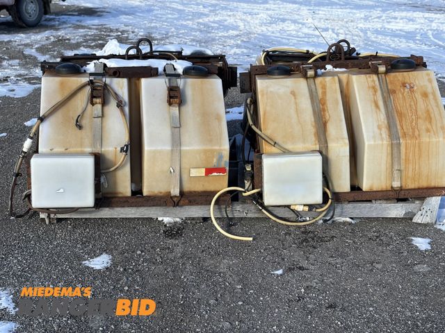 Lot 30-10959 - Pre-wet tanks (4) and pumps (came off tandem dump truck) Comes with electric pumps and spray lines. ...