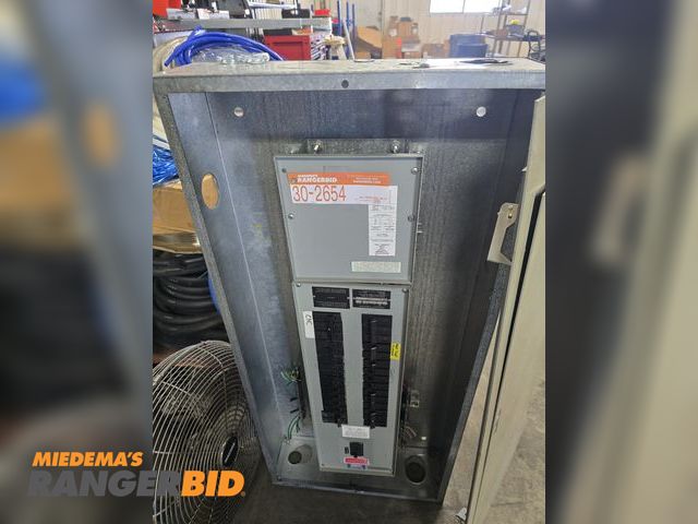 Lot 30-2654 - (1) Single and (2) 3 phase breaker boxes, Misc. breakers, Gear Motor, Fan