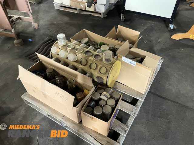 Lot 30-773 - Glass Jar Storage Unit, comes with tree and metal rack. Some of the jars have nuts / bolts in them
