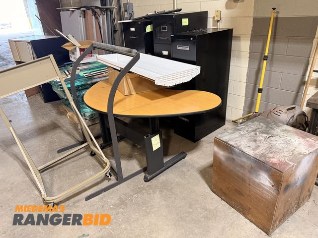 Lot 30-3155 - Large lot including: Flooring, Desks, Cubicles, Work Bench, Shop Vac, and more.