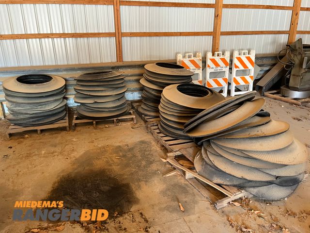 Lot 30-4938 - (5) pallets Tires cut to fit construction barrels. Municipality owned. Seller will load.