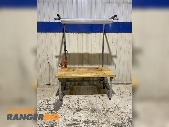 Lot 30-68 - 60 x 35.5 X 29.25 Lighted Work Bench Table with 1.5" Wood Top Table Height Adjustment System Needs R...
