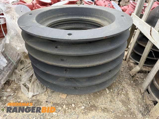 Lot 30-5786 - Lot of (6) manhole cover rings with 24" diameter opening (39" diameter total with flange).