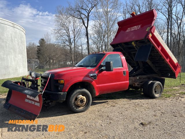 Lot 30-5052 - 2008 Ford F-350 with Plow Regular Cab Dump Bed Pickup Truck 4x4