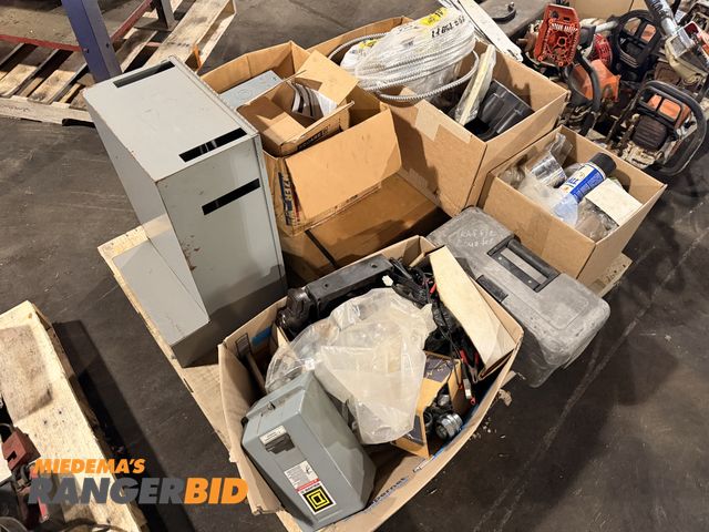 Lot 30-3856 - Pallet of Electrical Items Including: Boxes, cables, and more.
