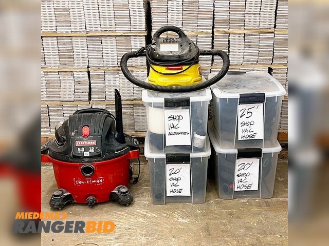 Lot 30-513 - Lot of five (5) Craftsman 5hp Electric Powered Shop Vacs and long hoses