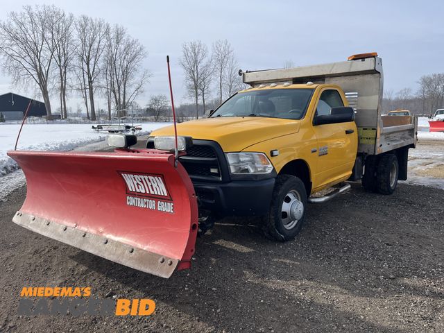 Lot 30-5012 - 2014 Ram 3500 Regular Cab Dump Bed Plow Truck 4x4