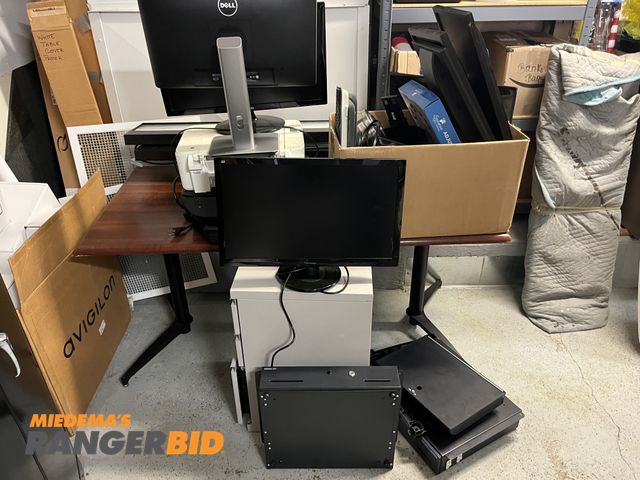 Lot 30-1115 - Lot includes: Monitors, cash drawers, printers, keyboards, and more.  Does NOT include table or fili...