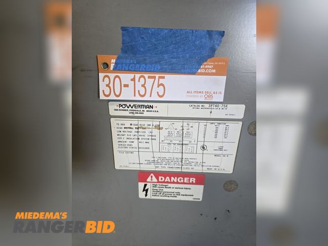 Lot 30-1375 - 75 KVA Transformer.  Fork lift on site to load