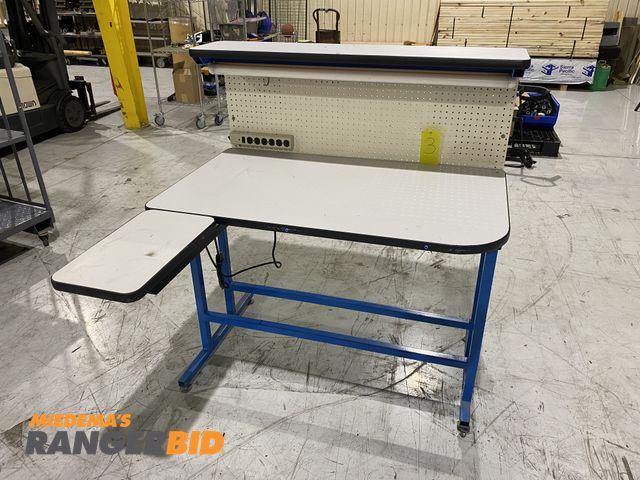 Lot 30-3 - Industrial Work Table w/ Power Outlet Unit &amp; Lighting Fixture, 52" L x 52" W x 57" H  

Seller w...