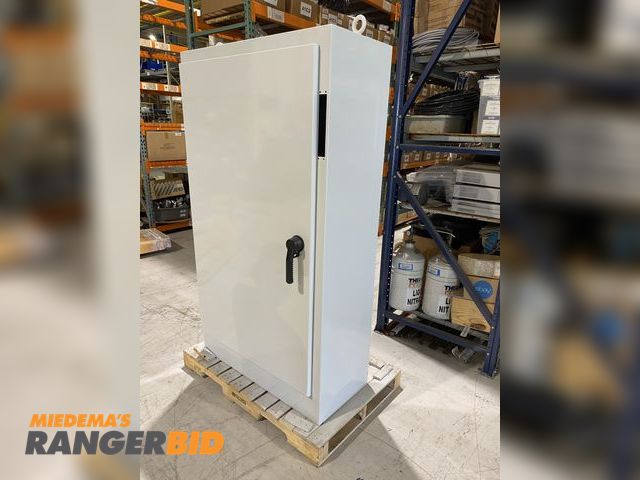 Lot 30-274MV - Hoffmann A72XM4018FTCLPG ELECTRICAL PANEL ENCLOSURE, HOLES CUT IN SIDE AS PICTURED, PAINTED WHITE Th...