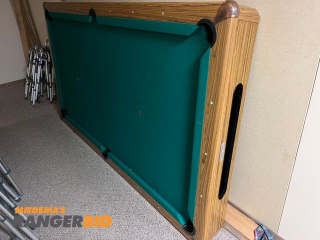 Lot 30-3366 - 1 Custom built pool table, appears to come with all the pieces needed. Also comes with pool sticks. Buyer is responsible for removal..