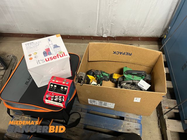 Lot 30-2516 - Lot includes Wiz Stick, vintage toy cash register, and power tools shown
