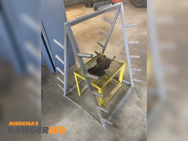 Lot 30-1005 - 3 Metal Storage "A" Frame, Metal Stand and Vice Steel