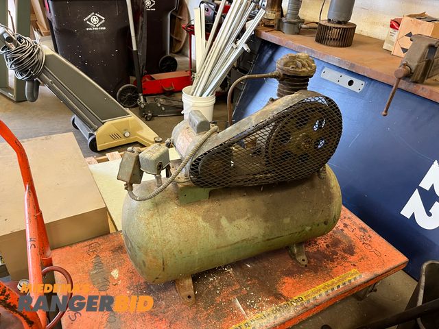 Lot 30-3813 - Lot includes air compressor and air tank. Does not include orange cart. Both believed to be in working condition.