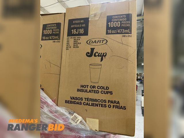 Lot 30-260MV - 9000 New Dart J Cup Insulated Hot or Cold 16oz Styrofoam Cups 16J16 16OZ Pallet of Dart 16J16 J Cup ...