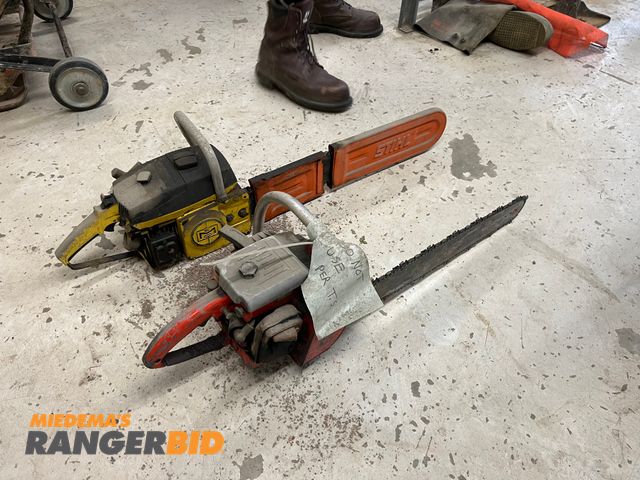 Lot 30-4099 - (2) Gas Powered Lot of (2) Chainsaws. Have been sitting for years. Motors are not seized.  Municipality owned.