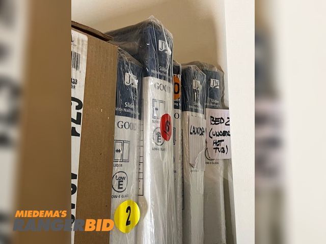 Lot 30-9772 - Lot of Three (3) Jeld Wen JW1385-00834 White vinyl sliding window Lot of three (3) Jeld Wen model JW1385-00834 white sliding window, 60 inches by 60 inches, new in box.