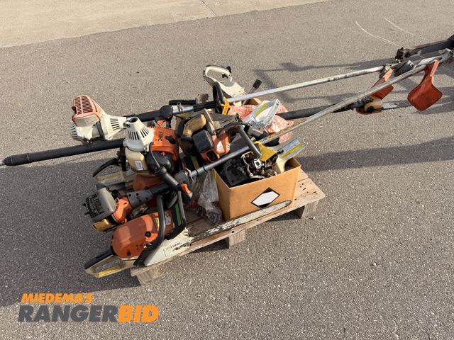 Lot 30-3575 - Pallet of Stihl chain saws, weed whips, blower, pole saw Gas Powered