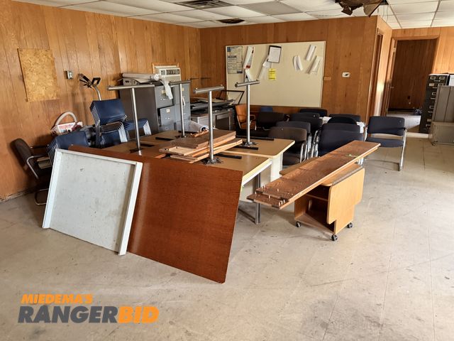 Lot 30-92693 - Lot includes almost everything in this room. Desks, Drafting Table, Tables, Bookshelf, Cabinets, and...