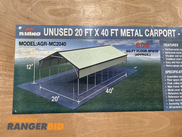 Lot 30-5010 - Rhino AGR-MC2040 20FT X 40FT Metal Carport