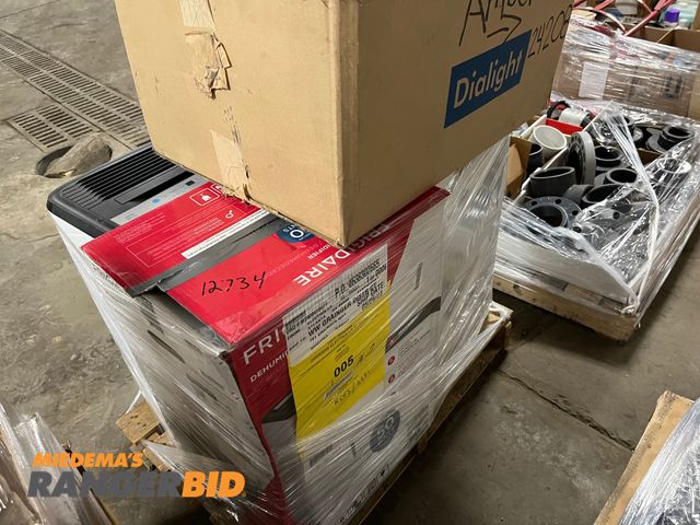 Lot 30-383 - Lot includes 2 Frigidaire Dehumidifiers, 1 HP printer, and 5 Amber signal insert lights