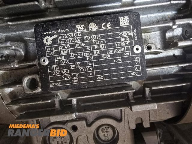 Lot 30-2803 - Lot of (6) 1/2Hp to 3/4 Hp Nord gear motors.  Included inverter duty (4) Nord motors (look NOS) anot...