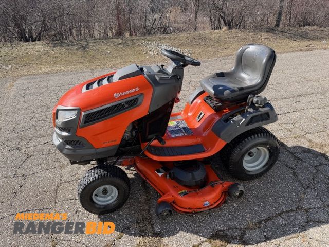 Lot 30-11038 - Husqvarna YTH24K48 Riding Lawn Mower Runs and mows well, general cosmetic wear ****PICK UP IN LAPEER...