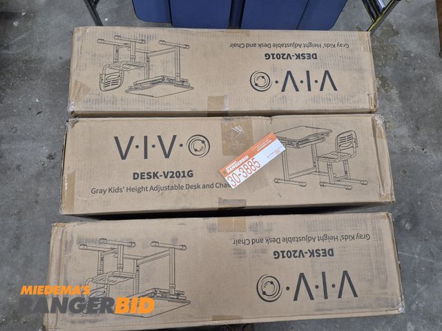 Lot 30-3885 - 3 New VIV DESK-V201G Plastic/Steel Kids Height Adjustable Desk and Chair Kids Height Adjustable Desk...