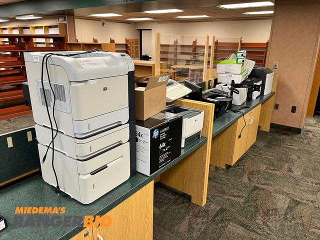 Lot 30-3360 - Lot includes all the electronics pictured, printers, monitor stand, toner, and more.