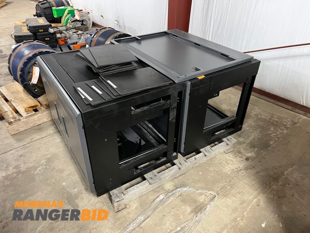 Lot 30-540 - Lot includes (2) server cabinets, Display cabinet, Connectable weights, Body opponent punching bag, ...