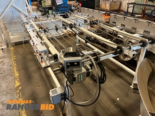 Lot 30-2436 - Custom Built Chain drive conveyor with stainless steel chains, comes with controls Seller will load. See pics for dimensions.