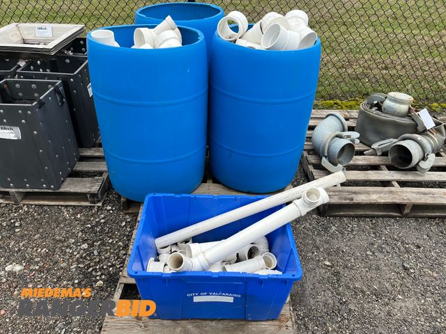 Lot 30-2587 - 3 barrels and 1 tote of PVC fittings