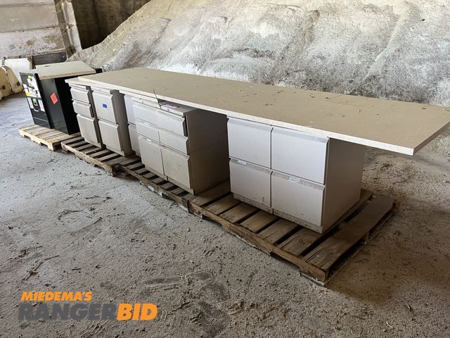 Lot 30-2317 - Lot includes desk top surface as well as filing cabinets show.