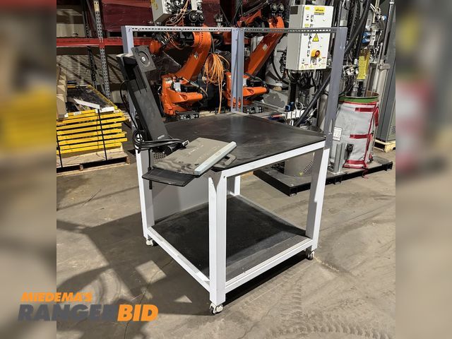 Lot 30-27 - 40"x40.5"x40.25" Unbranded White/Black Rolling Table with Mounts. -  Sturdy multilevel table with go...