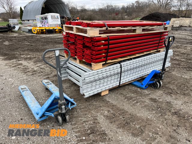 Lot 30-2567 - New Pallet of New Pallet Racking and (2) Pallet Jacks Seller will load.