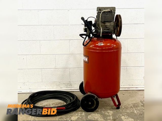 Lot 30-506 - One (1) Air compressor with hose and belts Craftsman 919.167310 Electric Powered Single Phase Belt-Driven air compressor